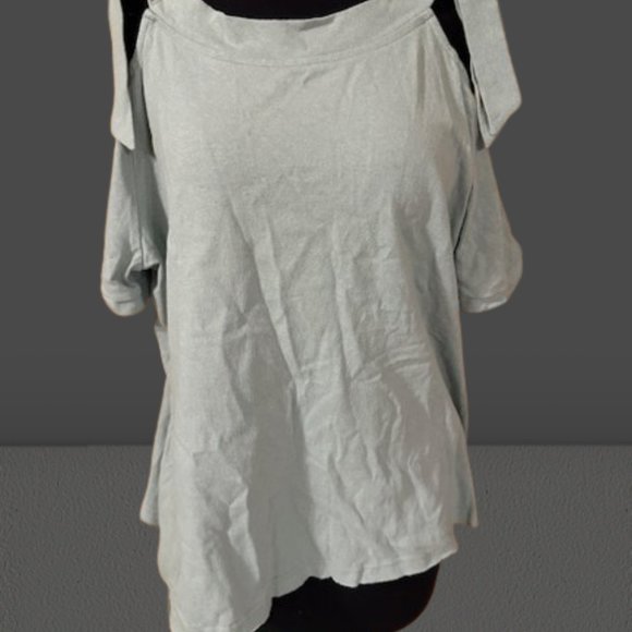 easel Tops - Mint Tie Cold Shoulder Sweatshirt